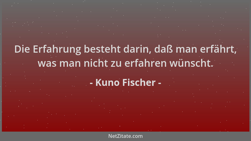 Kuno Fischer - Die Erfahrung besteht darin, daß man erfährt, was man nicht zu erfahren wünscht....