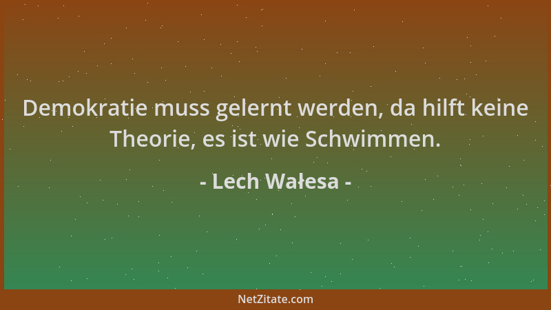 Lech Wałesa - Demokratie muss gelernt werden, da hilft keine Theorie, es ist wie Schwimmen....