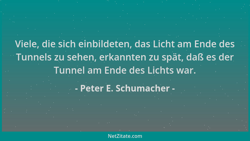 Peter E. Schumacher - Viele, die sich einbildeten, das Licht am Ende des Tunnels zu sehen, erkannten zu spät, daß es der Tu...