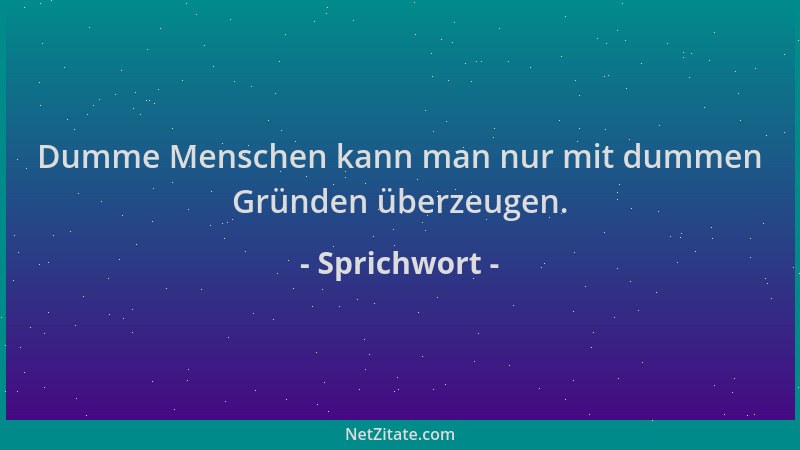Sprichwort - Dumme Menschen kann man nur mit dummen Gründen überzeugen....