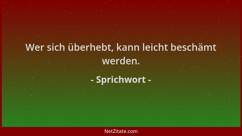 Sprichwort - Wer sich überhebt, kann leicht beschämt werden....