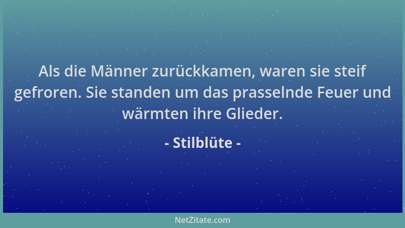 Stilblüte - Als die Männer zurückkamen, waren sie steif gefroren. Sie standen um das prasselnde Feuer und wärmten ihre Glie...