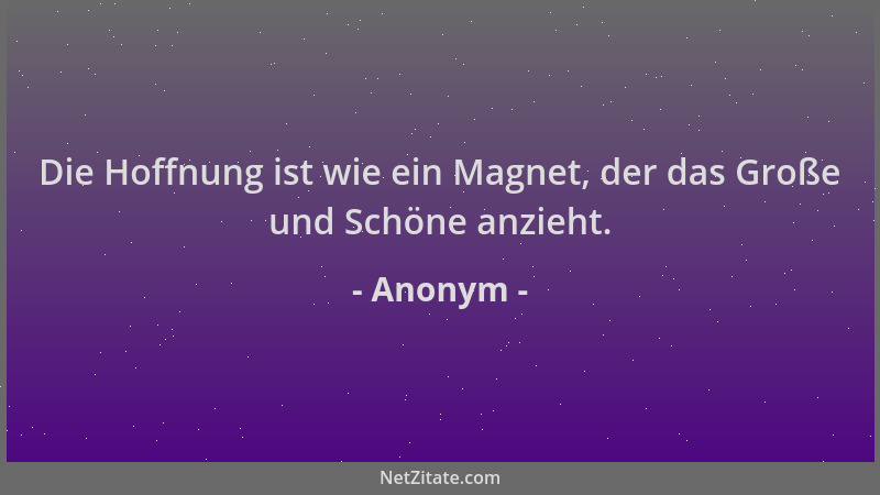 Anonym - Die Hoffnung ist wie ein Magnet, der das Große und Schöne anzieht....