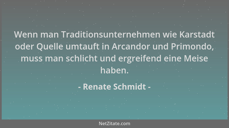 Renate Schmidt - Wenn man Traditionsunternehmen wie Karstadt oder Quelle umtauft in Arcandor und Primondo, muss man schlich...