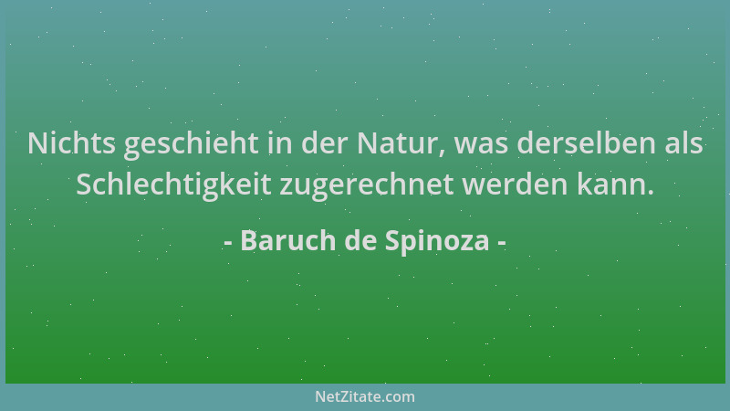Baruch de Spinoza - Nichts geschieht in der Natur, was derselben als Schlechtigkeit zugerechnet werden kann....