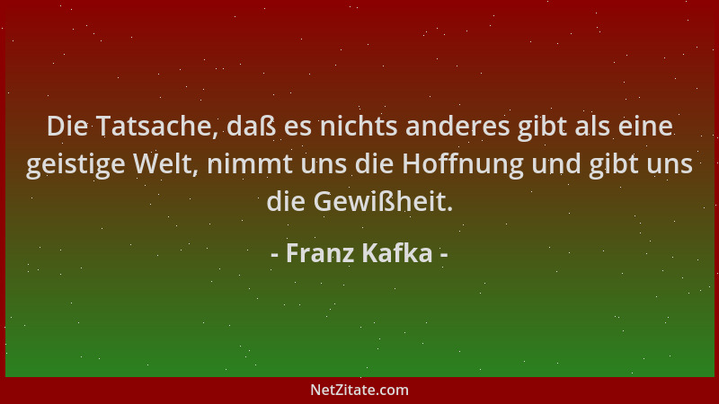 Franz Kafka - Die Tatsache, daß es nichts anderes gibt als eine geistige Welt, nimmt uns die Hoffnung und gibt uns die Gewi...
