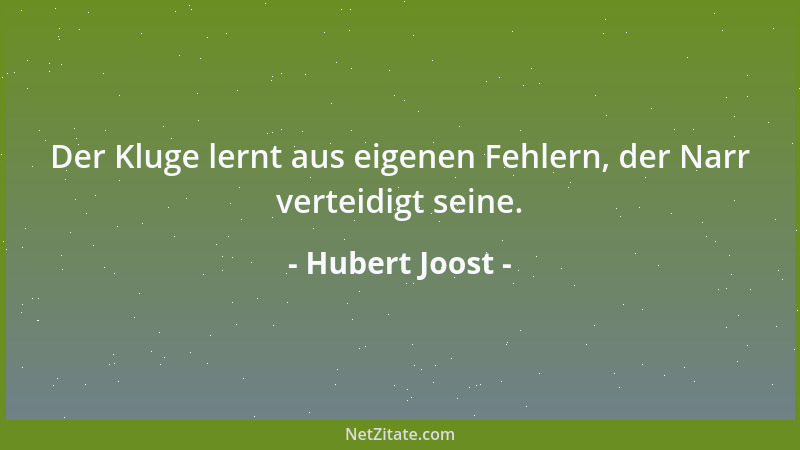 Hubert Joost - Der Kluge lernt aus eigenen Fehlern, der Narr verteidigt seine....