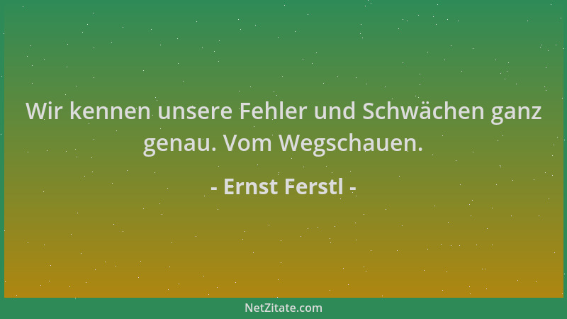 Ernst Ferstl - Wir kennen unsere Fehler und Schwächen ganz genau. Vom Wegschauen....