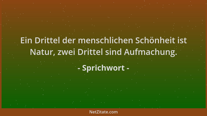 Sprichwort - Ein Drittel der menschlichen Schönheit ist Natur, zwei Drittel sind Aufmachung....