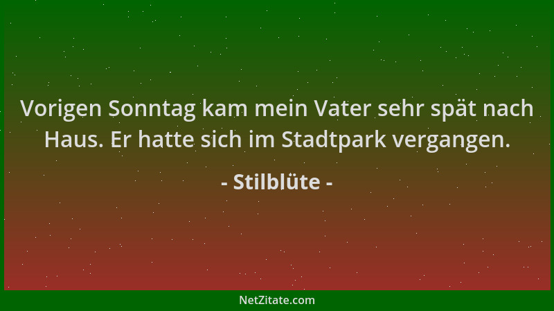 Stilblüte - Vorigen Sonntag kam mein Vater sehr spät nach Haus. Er hatte sich im Stadtpark vergangen....