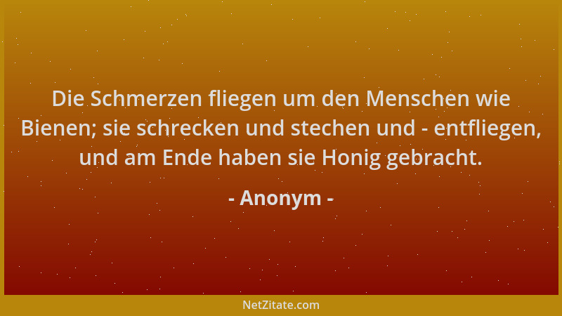 Anonym - Die Schmerzen fliegen um den Menschen wie Bienen; sie schrecken und stechen und - entfliegen, und am Ende haben si...