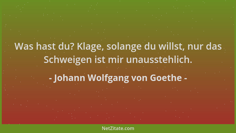 Johann Wolfgang von Goethe - Was hast du? Klage, solange du willst, nur das Schweigen ist mir unausstehlich....