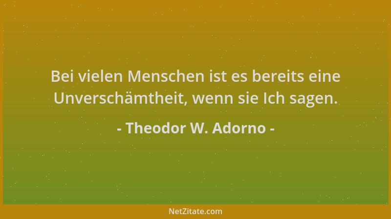 Theodor W. Adorno - Bei vielen Menschen ist es bereits eine Unverschämtheit, wenn sie Ich sagen....