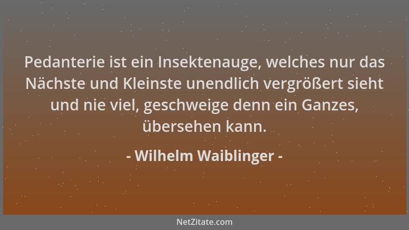 Wilhelm Waiblinger - Pedanterie ist ein Insektenauge, welches nur das Nächste und Kleinste unendlich vergrößert sieht und n...