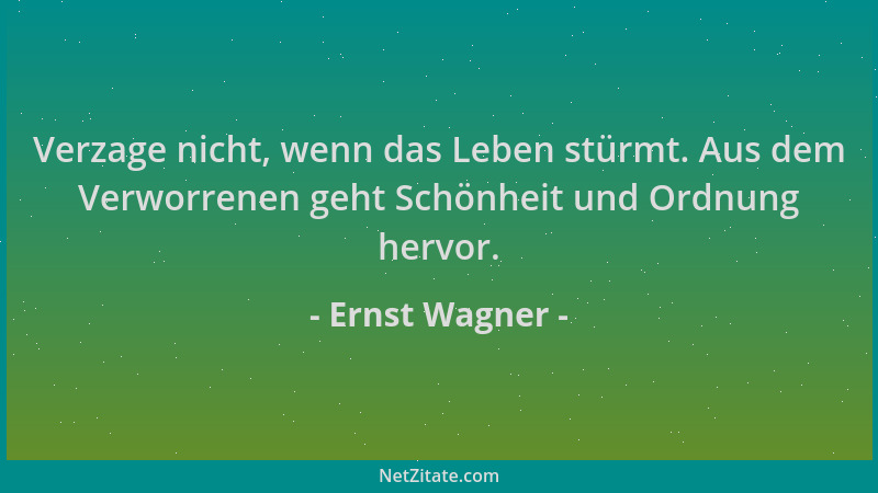 Ernst Wagner - Verzage nicht, wenn das Leben stürmt. Aus dem Verworrenen geht Schönheit und Ordnung hervor....