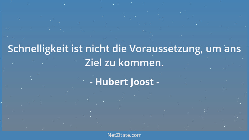 Hubert Joost - Schnelligkeit ist nicht die Voraussetzung, um ans Ziel zu kommen....