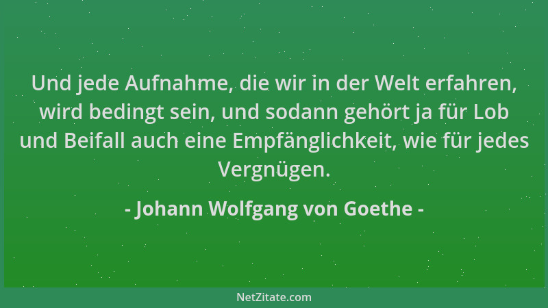 Johann Wolfgang von Goethe - Und jede Aufnahme, die wir in der Welt erfahren, wird bedingt sein, und sodann gehört ja für L...