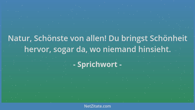 Sprichwort - Natur, Schönste von allen! Du bringst Schönheit hervor, sogar da, wo niemand hinsieht....