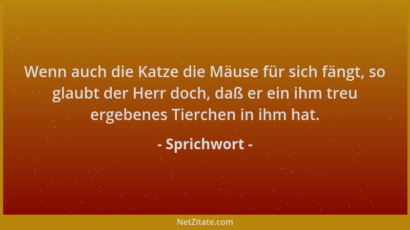 Sprichwort - Wenn auch die Katze die Mäuse für sich fängt, so glaubt der Herr doch, daß er ein ihm treu ergebenes Tierchen...
