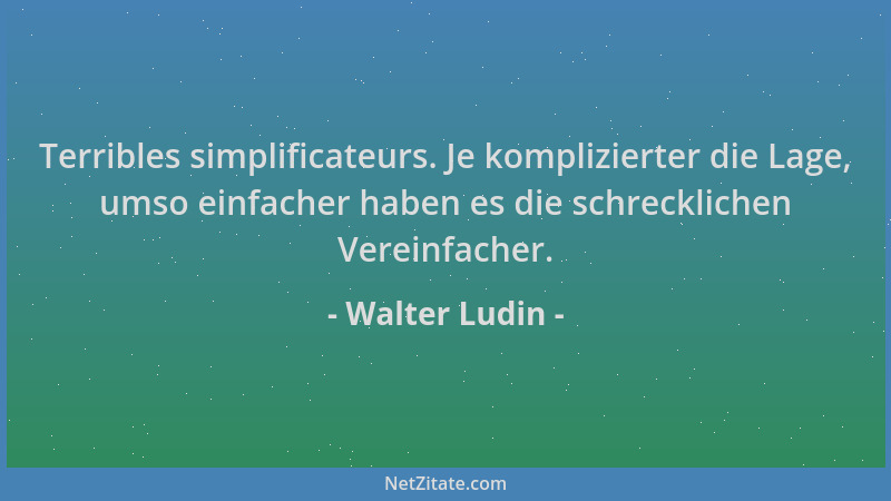 Walter Ludin - Terribles simplificateurs. Je komplizierter die Lage, umso einfacher haben es die schrecklichen Vereinfacher...