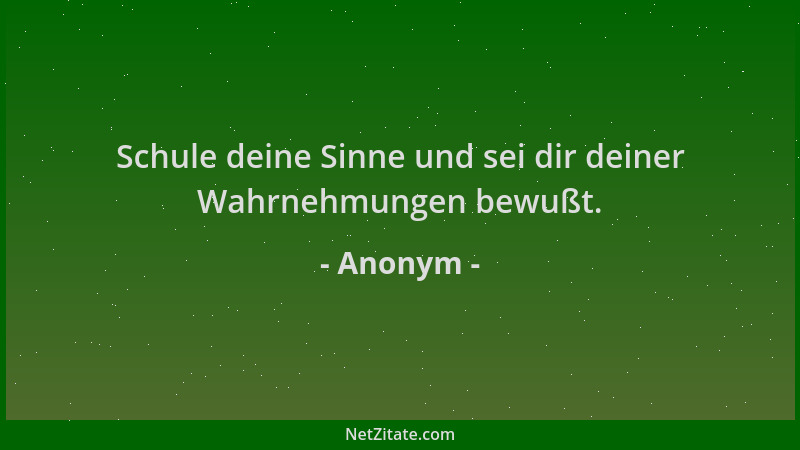 Anonym - Schule deine Sinne und sei dir deiner Wahrnehmungen bewußt....