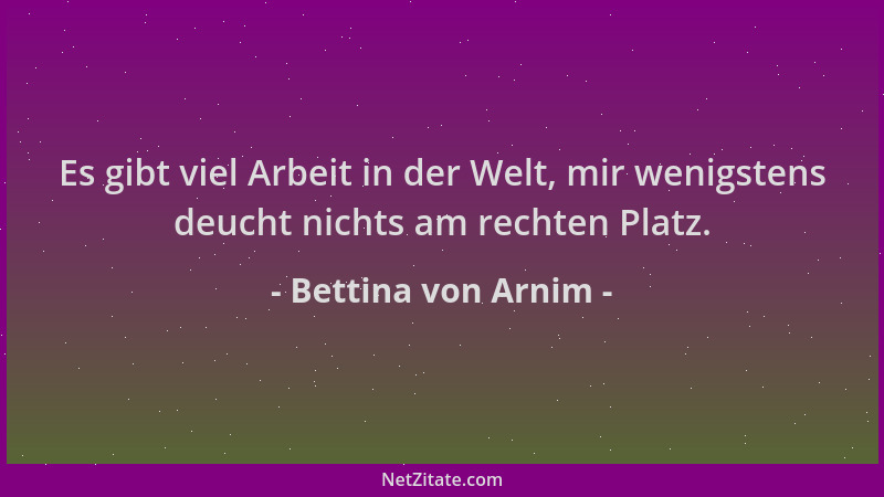 Bettina von Arnim - Es gibt viel Arbeit in der Welt, mir wenigstens deucht nichts am rechten Platz....