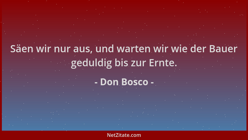 Don Bosco - Säen wir nur aus, und warten wir wie der Bauer geduldig bis zur Ernte....