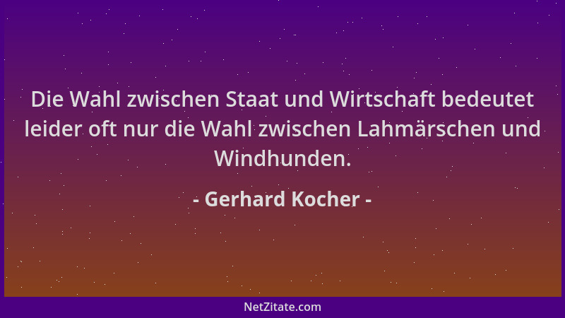 Gerhard Kocher - Die Wahl zwischen Staat und Wirtschaft bedeutet leider oft nur die Wahl zwischen Lahmärschen und Windhunde...