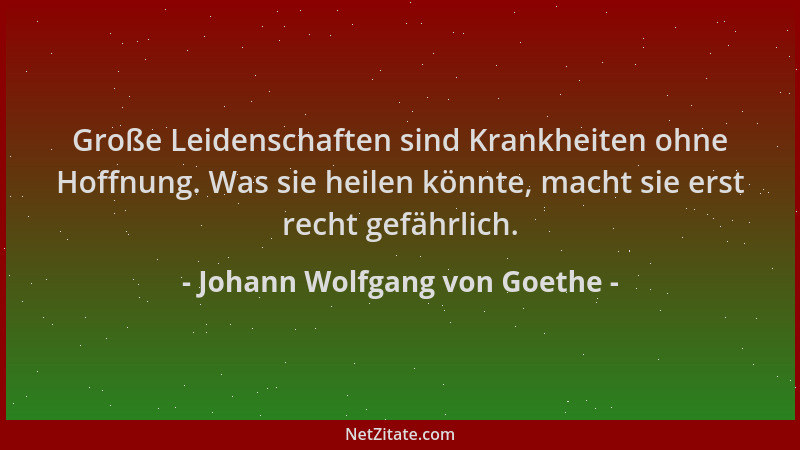 Johann Wolfgang von Goethe - Große Leidenschaften sind Krankheiten ohne Hoffnung. Was sie heilen könnte, macht sie erst rec...