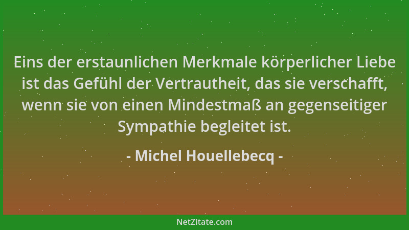 Michel Houellebecq - Eins der erstaunlichen Merkmale körperlicher Liebe ist das Gefühl der Vertrautheit, das sie verschafft...