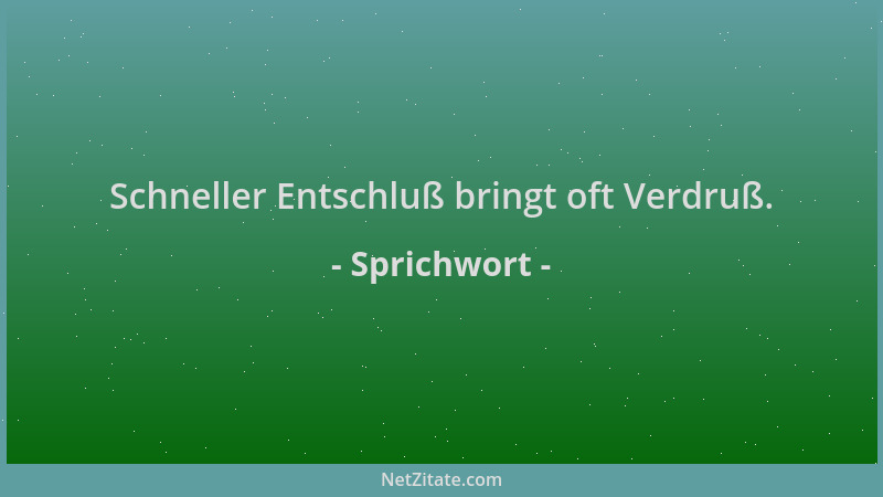 Sprichwort - Schneller Entschluß bringt oft Verdruß....