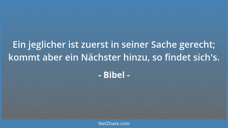 Bibel - Ein jeglicher ist zuerst in seiner Sache gerecht; kommt aber ein Nächster hinzu, so findet sich 's....