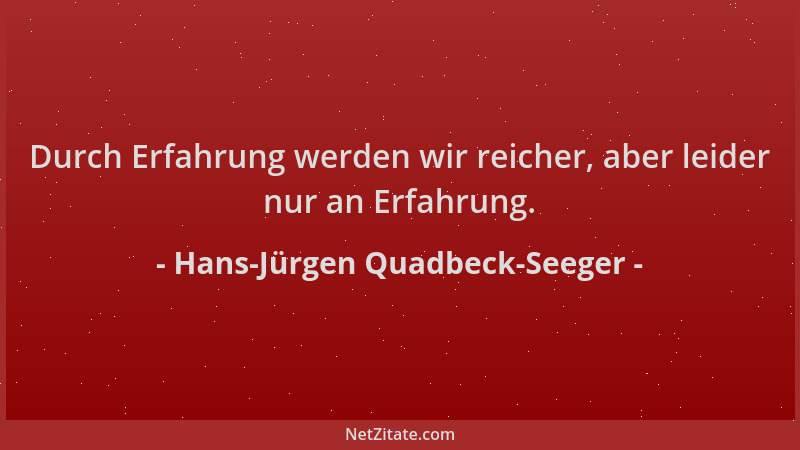Hans-Jürgen Quadbeck-Seeger - Durch Erfahrung werden wir reicher, aber leider nur an Erfahrung....