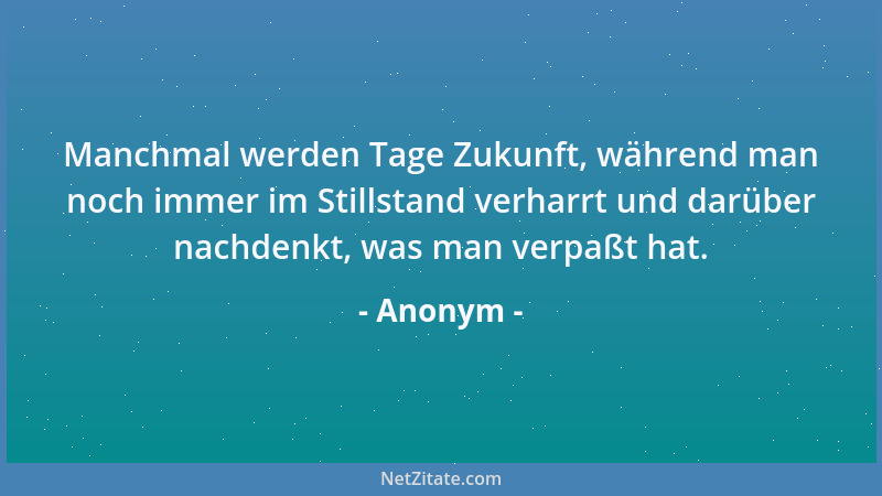 Anonym - Manchmal werden Tage Zukunft, während man noch immer im Stillstand verharrt und darüber nachdenkt, was man verpaßt...