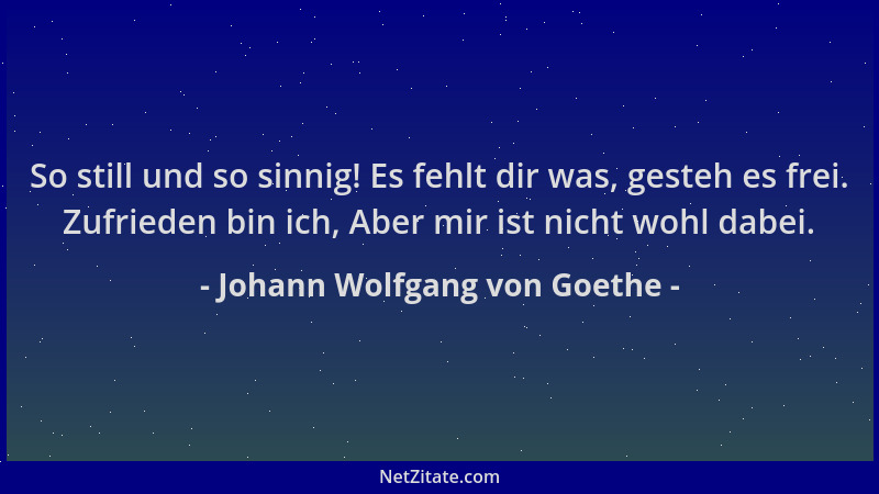 Johann Wolfgang von Goethe - So still und so sinnig! Es fehlt dir was, gesteh es frei. Zufrieden bin ich, Aber mir ist nich...