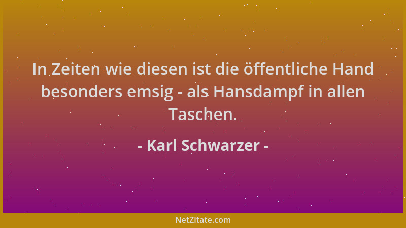 Karl Schwarzer - In Zeiten wie diesen ist die öffentliche Hand besonders emsig - als Hansdampf in allen Taschen....