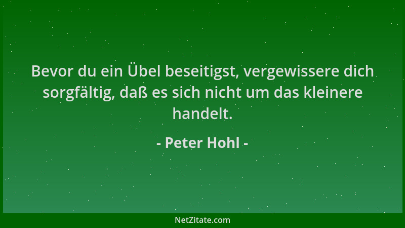 Peter Hohl - Bevor du ein Übel beseitigst, vergewissere dich sorgfältig, daß es sich nicht um das kleinere handelt....