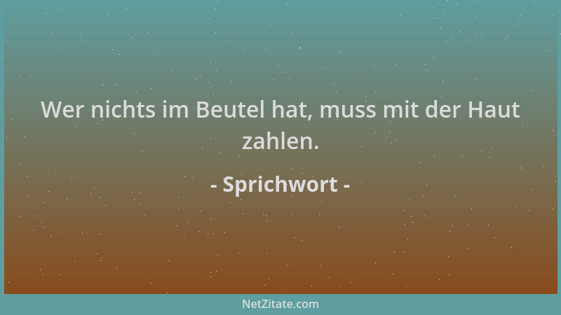 Sprichwort - Wer nichts im Beutel hat, muss mit der Haut zahlen....