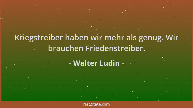 Walter Ludin - Kriegstreiber haben wir mehr als genug. Wir brauchen Friedenstreiber....