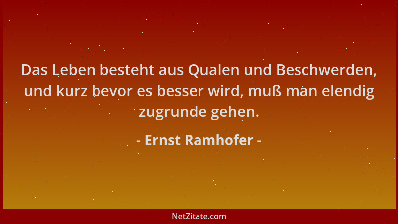 Ernst Ramhofer - Das Leben besteht aus Qualen und Beschwerden, und kurz bevor es besser wird, muß man elendig zugrunde gehe...
