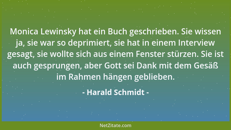 Harald Schmidt - Monica Lewinsky hat ein Buch geschrieben. Sie wissen ja, sie war so deprimiert, sie hat in einem Interview...