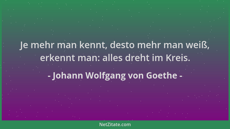 Johann Wolfgang von Goethe - Je mehr man kennt, desto mehr man weiß, erkennt man: alles dreht im Kreis....