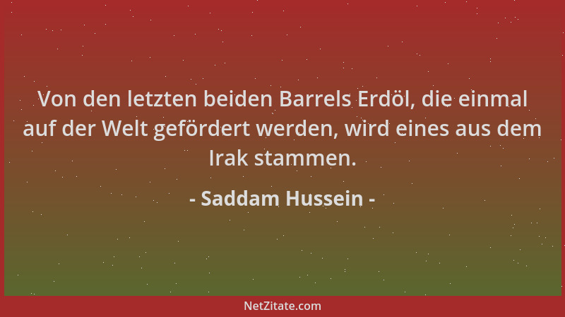 Saddam Hussein - Von den letzten beiden Barrels Erdöl, die einmal auf der Welt gefördert werden, wird eines aus dem Irak st...