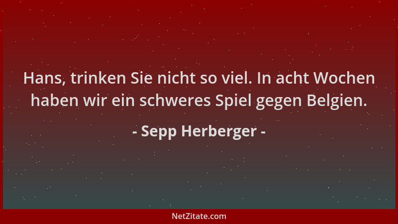Sepp Herberger - Hans, trinken Sie nicht so viel. In acht Wochen haben wir ein schweres Spiel gegen Belgien....