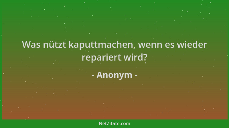 Anonym - Was nützt kaputtmachen, wenn es wieder repariert wird?...