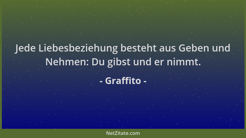 Graffito - Jede Liebesbeziehung besteht aus Geben und Nehmen: Du gibst und er nimmt....