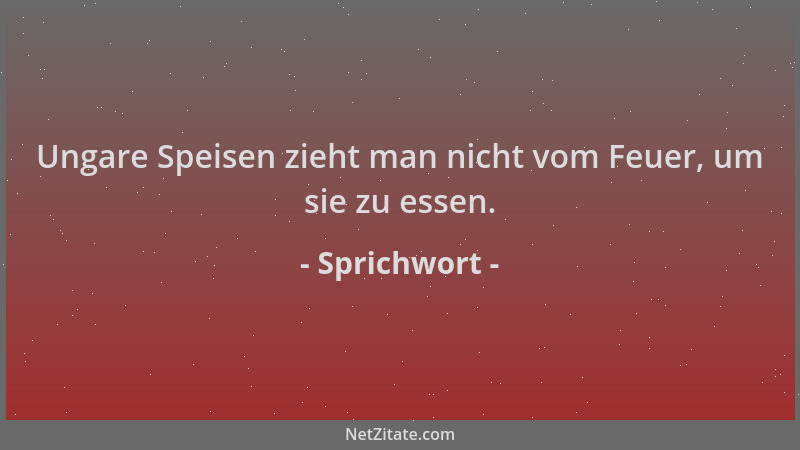 Sprichwort - Ungare Speisen zieht man nicht vom Feuer, um sie zu essen....