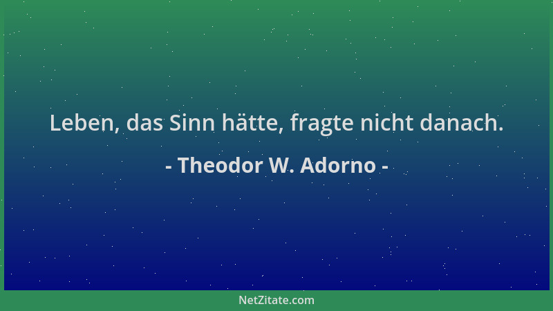 Theodor W. Adorno - Leben, das Sinn hätte, fragte nicht danach....