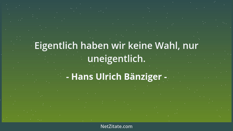 Hans Ulrich Bänziger - Eigentlich haben wir keine Wahl, nur uneigentlich....