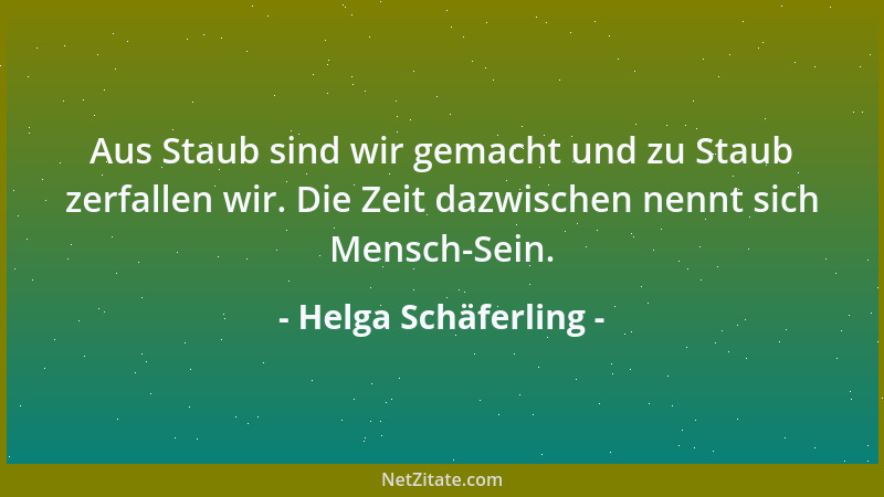 Helga Schäferling - Aus Staub sind wir gemacht und zu Staub zerfallen wir. Die Zeit dazwischen nennt sich Mensch-Sein....